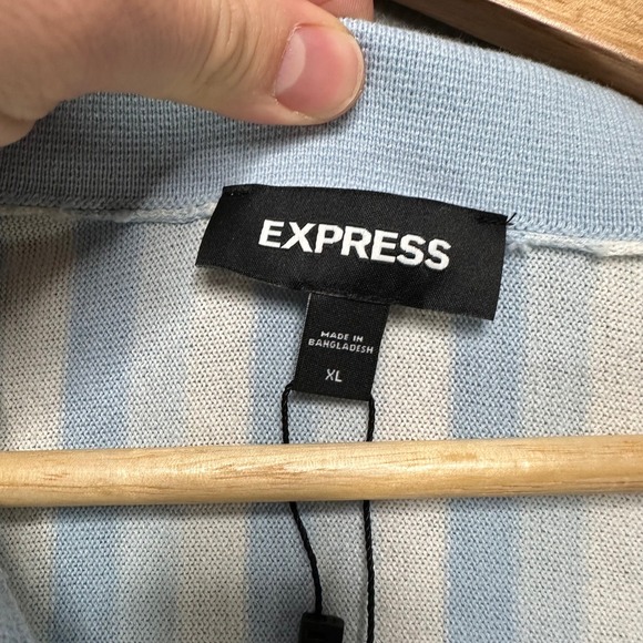 Express Mens Short Sleeve Striped Knit Sweater Polo Light Blue White XL NEW - Picture 6 of 8